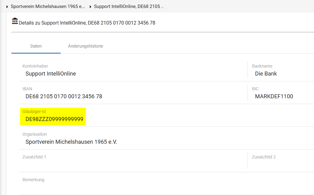 Gläubiger-ID bei den Vereinsdaten nicht vergessen!
